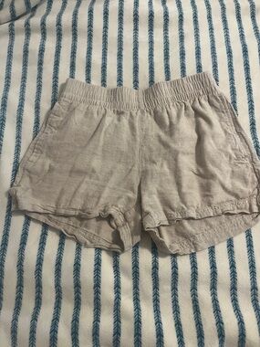 Women's Light Linen Taupe Elastic-Waist Athletic Shorts